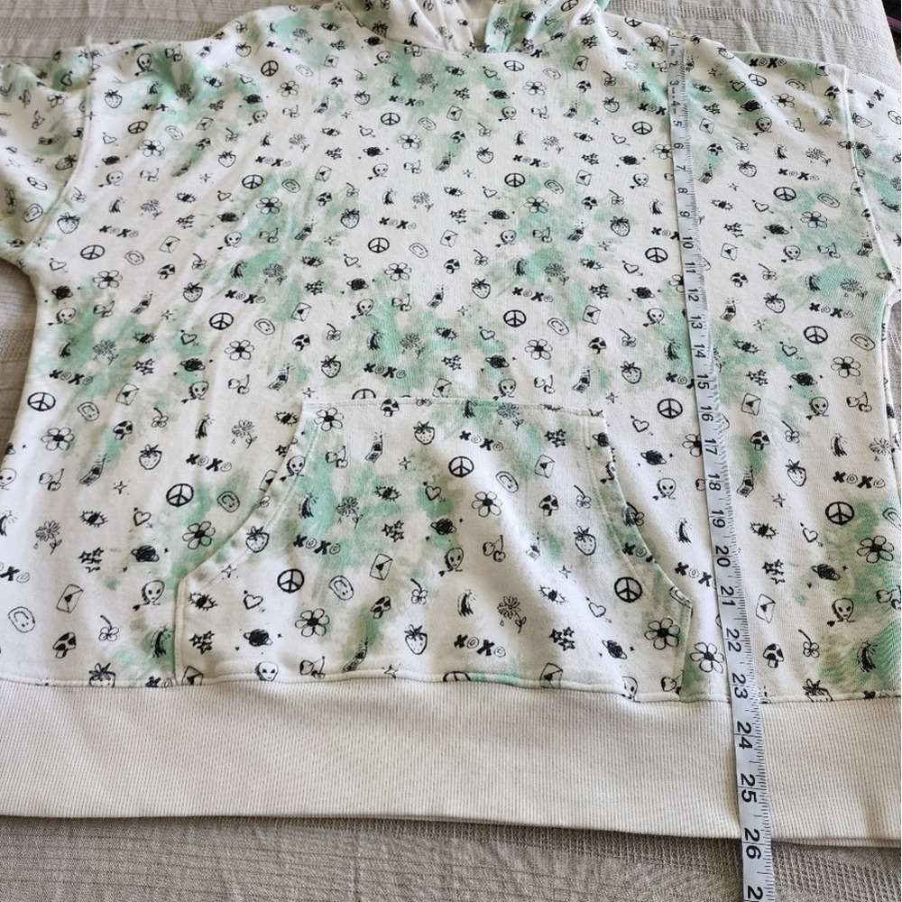 BP Hoodie Kangaroo Pocket Aliens Flowers Peace Sign Fruit White Green Large - Picture 6 of 9